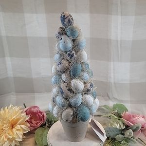 Laura Ashley Blue Toile Blue Easter Egg Topiary Tree in Pot 16" NEW
